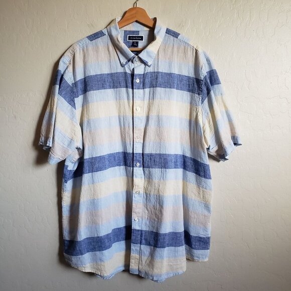 Club Room Striped Linen Blend Button Up Shirt Coastal Beach Blue Size Men's XXL - Picture 1 of 9